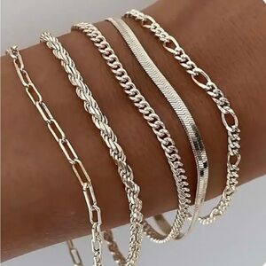 Elegant Silver Chain Bracelet Set